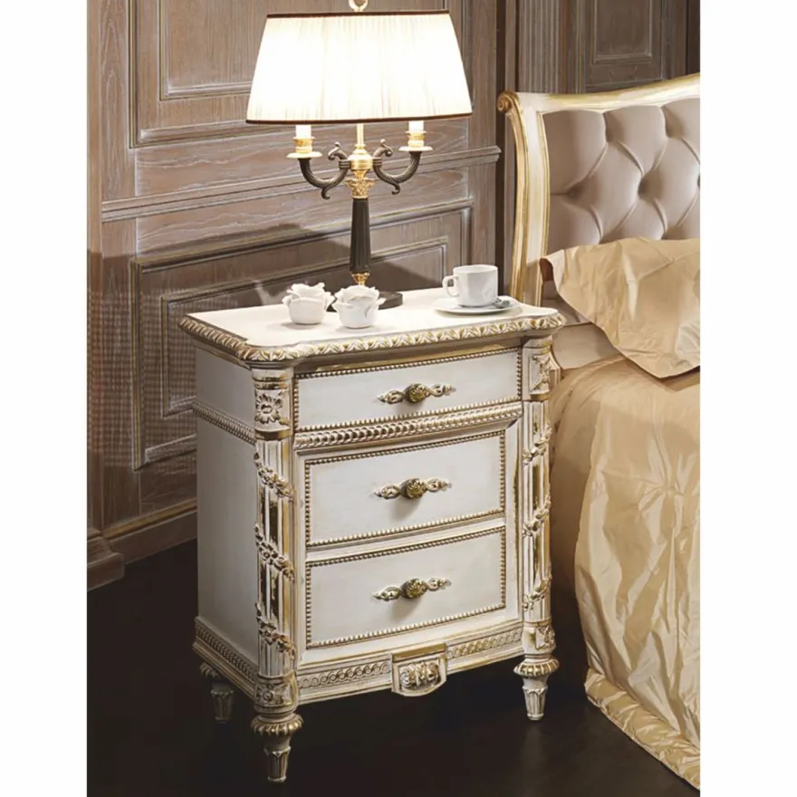 Casa Padrino Luxus Barock Nachtkommode Weiß / Gold H. 76 cm - Made in Italy