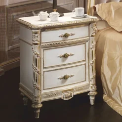 Casa Padrino Luxus Barock Nachtkommode Weiß / Gold H. 76 cm - Made in Italy