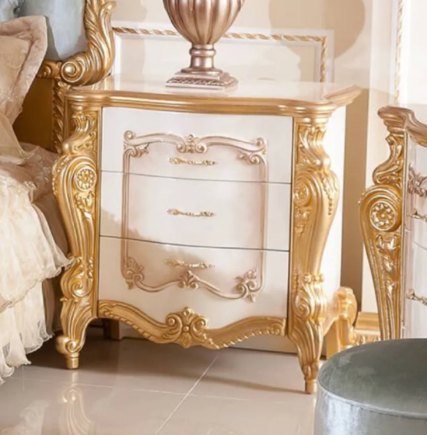 Casa Padrino Luxus Barock Nachtkommode Weiß / Braun / Gold 75 cm
