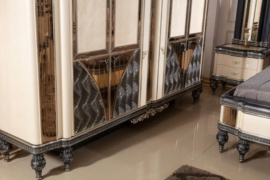 Casa Padrino Luxus Barock Nachtkommode Beige / Schwarz / Gold - Prunkvoller Barockstil Nachttisch mit 2 Schubladen - Luxus Schlafzimmer Möbel im Barockstil - Barock Möbel - Barock Interior