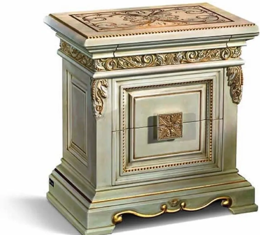 Casa Padrino Luxus Barock Nachtkommode mit 2 Schubladen Elfenbein / Gold - Made in Italy