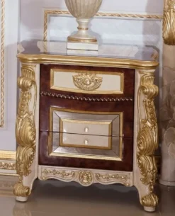 Casa Padrino Luxus Barock Nachtkommode Weiß / Beige / Braun / Gold - Prunkvoller Barock Nachttisch mit 3 Schubladen - Luxus Schlafzimmer Möbel im Barockstil - Barock Möbel - Barock Einrichtung