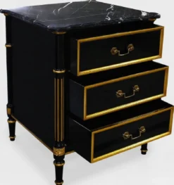 Casa Padrino Luxus Barock Nachtkommode Schwarz / Gold - Barock Mahagoni Nachttisch mit 3 Schubladen und Marmorplatte - Barock Schlafzimmer Möbel - Luxus Möbel in Barockstil - Edel & Prunkvoll