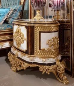 Casa Padrino Luxus Barock Nachtkommoden Set Weiß / Braun / Gold - Prunkvolle Massivholz Nachttische - Barock Schlafzimmer Möbel - Edel & Prunkvoll