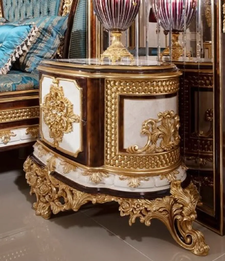 Casa Padrino Luxus Barock Nachtkommoden Set Weiß / Braun / Gold - Prunkvolle Massivholz Nachttische - Barock Schlafzimmer Möbel - Edel & Prunkvoll