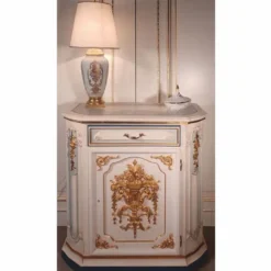 Casa Padrino Luxus Barock Nachtkommode Weiß / Hellblau / Gold H. 89 cm - Made in Italy