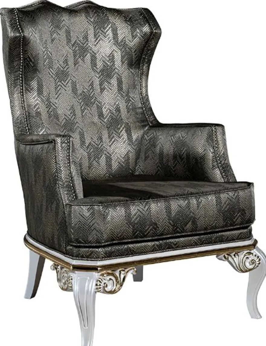Casa Padrino Luxus Barock Ohrensessel Grün / Weiß / Gold 77 x 85 x H. 113 cm - Wohnzimmer Sessel mit elegantem Muster - Barock Wohnzimmer Möbel