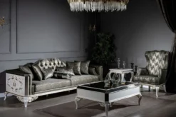 Casa Padrino Luxus Barock Ohrensessel Grün / Weiß / Gold 77 x 85 x H. 113 cm - Wohnzimmer Sessel mit elegantem Muster - Barock Wohnzimmer Möbel