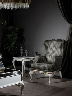 Casa Padrino Luxus Barock Ohrensessel Grün / Weiß / Gold 77 x 85 x H. 113 cm - Wohnzimmer Sessel mit elegantem Muster - Barock Wohnzimmer Möbel