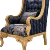 Casa Padrino Luxus Barock Ohrensessel mit Glitzersteinen und dekorativem Kissen Dunkelblau / Gold 86 x 90 x H. 110 cm - Barock Wohnzimmer Sessel - Barock Möbel