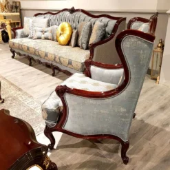 Casa Padrino Luxus Barock Ohrensessel Silber / Beige / Dunkelbraun - Prunkvoller Wohnzimmer Sessel mit elegantem Muster - Barock Möbel