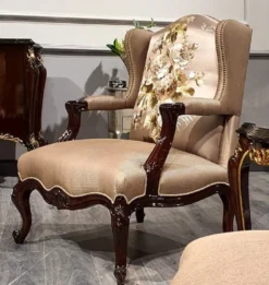 Casa Padrino Luxus Barock Ohrensessel Braun / Mehrfarbig / Dunkelbraun - Prunkvoller Wohnzimmer Sessel mit elegantem Muster - Barock Möbel