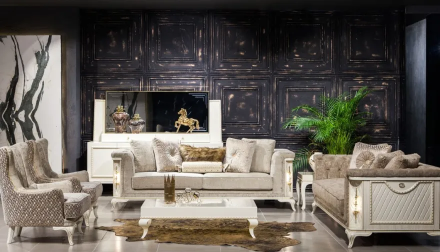 Casa Padrino Luxus Barock Ohrensessel Hellgrau / Weiß / Gold - Eleganter Wohnzimmer Sessel mit Muster - Wohnzimmer Möbel im Barockstil
