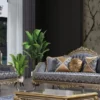 Casa Padrino Luxus Barock Ohrensessel Blau / Silber / Gold - Handgefertigter Wohnzimmer Sessel im Barockstil - Barock Wohnzimmer Möbel