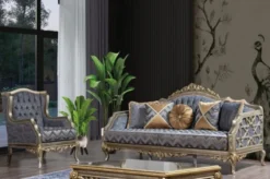 Casa Padrino Luxus Barock Ohrensessel Blau / Silber / Gold - Handgefertigter Wohnzimmer Sessel im Barockstil - Barock Wohnzimmer Möbel