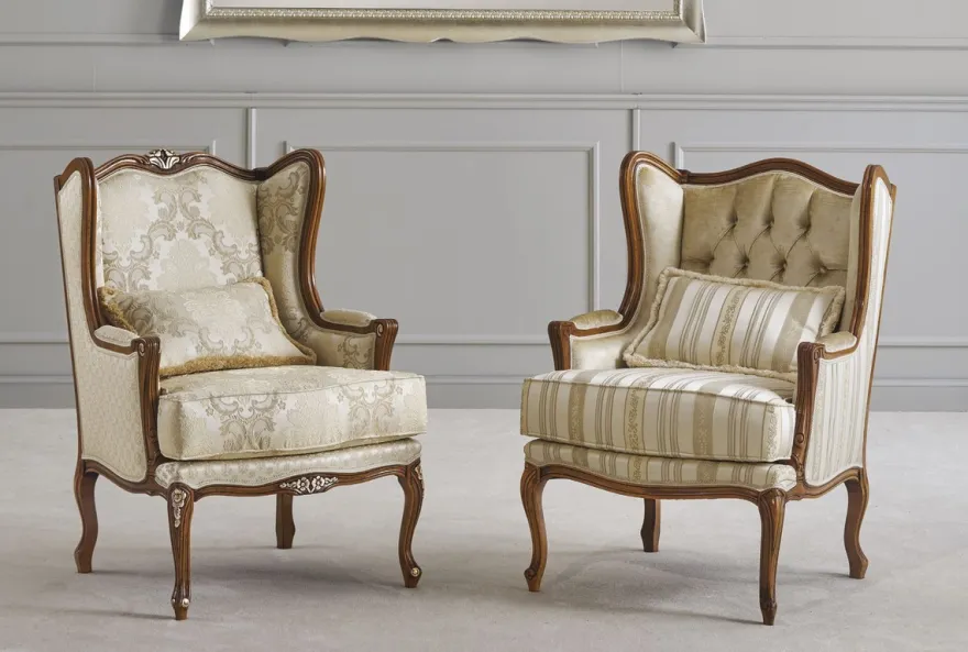 Casa Padrino Luxus Barock Ohrensessel Gold / Braun - Handgefertigter Barockstil Wohnzimmer Sessel mit Muster - Luxus Wohnzimmer Möbel im Barockstil - Luxus Qualität - Made in Italy