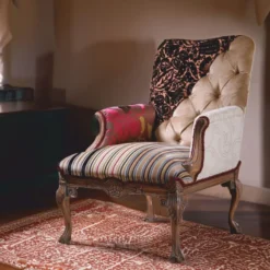 Casa Padrino Luxus Barock Patchwork Sessel Bunt / Braun - Barock Wohnzimmer Möbel
