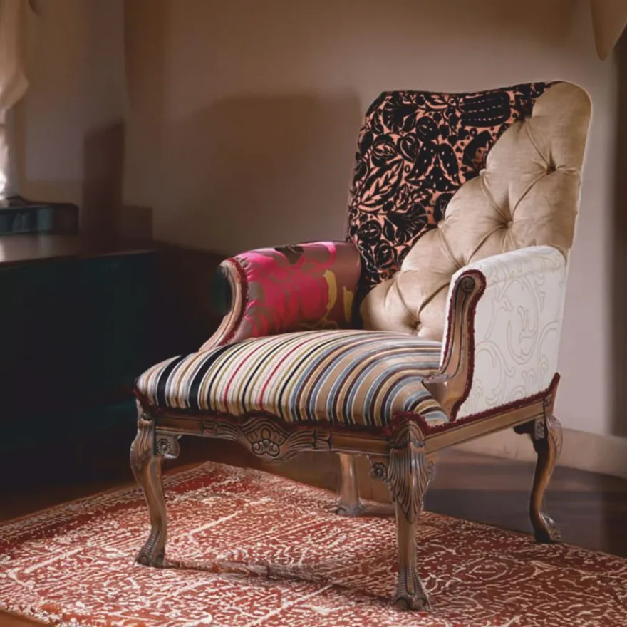 Casa Padrino Luxus Barock Patchwork Sessel Bunt / Braun - Barock Wohnzimmer Möbel