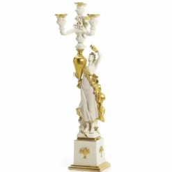 Casa Padrino Luxus Barock Porzellan Kerzenhalter Rechte Seite Weiß / Gold H. 68 cm - Made in Italy