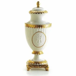 Casa Padrino Luxus Barock Porzellan Vase mit Deckel Weiß / Gold H. 32 cm - Made in Italy