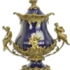 Casa Padrino Luxus Barock Porzellan Schüssel mit Deckel und 2 Messing Griffen - Blau / Messing - Höhe 52 cm