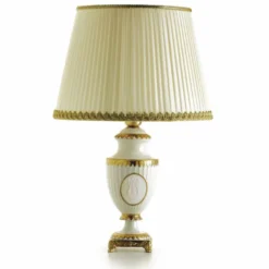 Casa Padrino Luxus Barock Porzellan Tischleuchte Weiß / Gold / Elfenbein H. 59 cm - Made in Italy