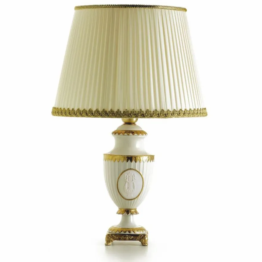 Casa Padrino Luxus Barock Porzellan Tischleuchte Weiß / Gold / Elfenbein H. 59 cm - Made in Italy