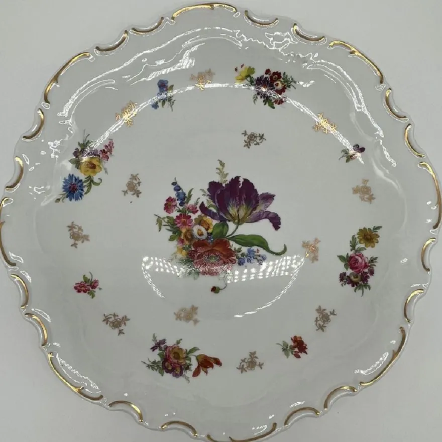 Casa Padrino Luxus Barock Porzellan Teller Weiß / Mehrfarbig / Gold Ø 33 cm - Porzellan Essteller - Luxus Barock Porzellan Accessoires - Reichenbach Porzellan - Luxus Qualität - Made in Germany