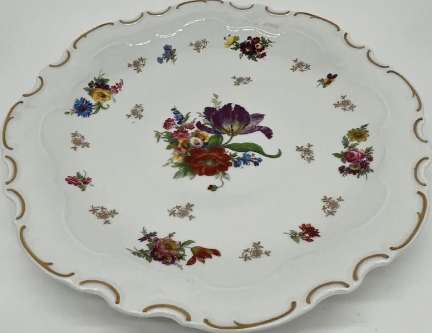 Casa Padrino Luxus Barock Porzellan Teller Weiß / Mehrfarbig / Gold Ø 33 cm - Porzellan Essteller - Luxus Barock Porzellan Accessoires - Reichenbach Porzellan - Luxus Qualität - Made in Germany