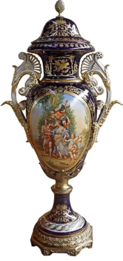 Casa Padrino Luxus Barock Porzellan Vase mit Deckel in Blau und Gold - 126 cm - Limited Edition
