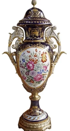 Casa Padrino Luxus Barock Porzellan Vase mit Deckel in Blau und Gold - 126 cm - Limited Edition