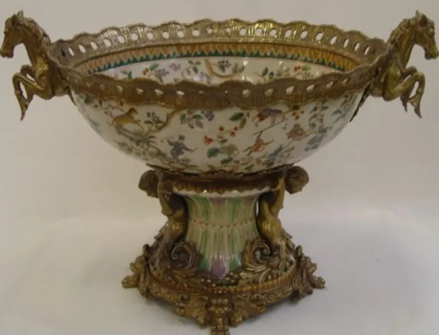 Casa Padrino Luxus Barock Porzellan Schüssel - Luxus Edition, weiß / bronze, 43 cm