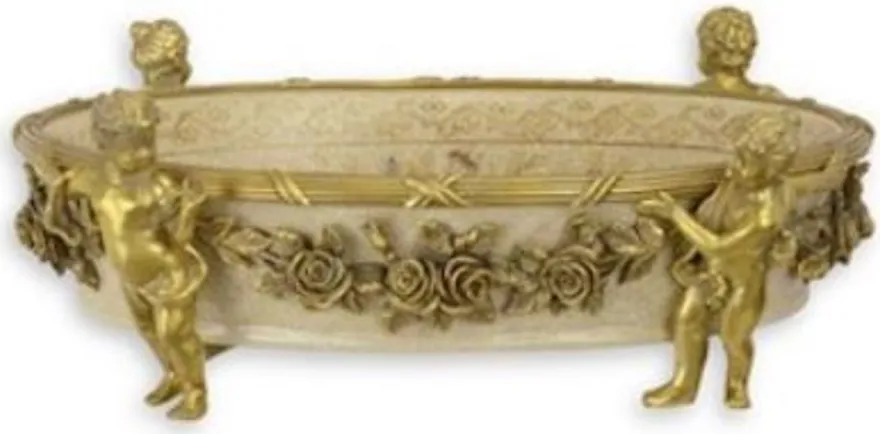 Casa Padrino Luxus Barock Porzellan Schale mit Blumenmuster, beige und bronze, Durchmesser 31,5 x H. 12 cm