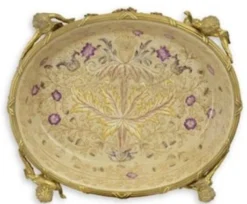 Casa Padrino Luxus Barock Porzellan Schale mit Blumenmuster, beige und bronze, Durchmesser 31,5 x H. 12 cm