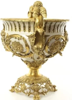 Casa Padrino Luxus Barock Porzellan Blumentopf Engel Weiß / Gold H. 60 cm - Prunkvoller Porzellan Pflanzentopf - Barock Porzellan Deko Accessoires
