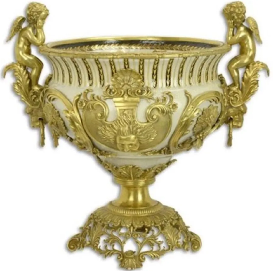 Casa Padrino Luxus Barock Porzellan Blumentopf Engel Weiß / Gold H. 60 cm - Prunkvoller Porzellan Pflanzentopf - Barock Porzellan Deko Accessoires
