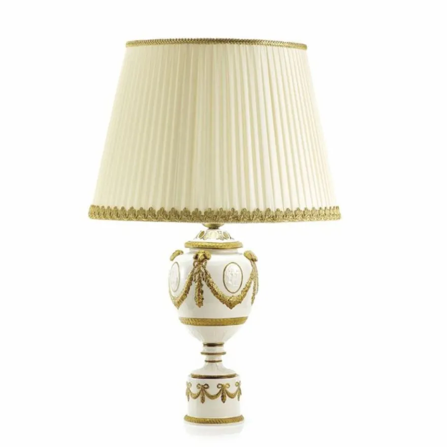 Casa Padrino Luxus Barock Porzellan Tischleuchte Weiß / Gold / Elfenbein H. 58 cm - Made in Italy