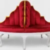 Casa Padrino Luxus Barock Rundsofa Rot / Weiß / Antik Gold - Handgefertigtes rundes Samt Sofa - Barock Hotel & Restaurant Möbel