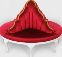 Casa Padrino Luxus Barock Rundsofa Rot / Weiß / Antik Gold - Handgefertigtes rundes Samt Sofa - Barock Hotel & Restaurant Möbel