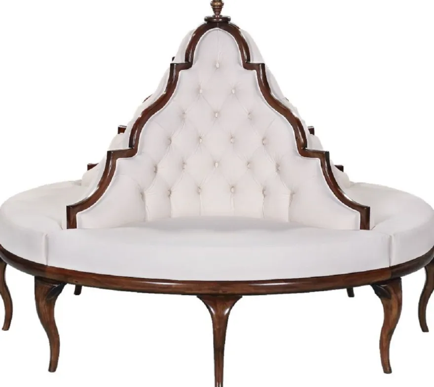 Casa Padrino Luxus Barock Rundsofa Weiß / Dunkelbraun - Handgefertigtes rundes Sofa - Barock Hotel & Restaurant Möbel