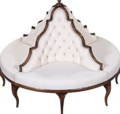 Casa Padrino Luxus Barock Rundsofa Weiß / Dunkelbraun - Handgefertigtes rundes Sofa - Barock Hotel & Restaurant Möbel
