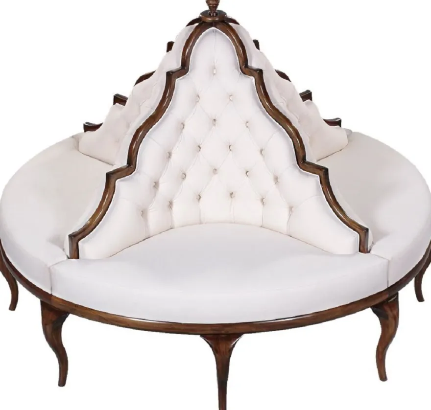 Casa Padrino Luxus Barock Rundsofa Weiß / Dunkelbraun - Handgefertigtes rundes Sofa - Barock Hotel & Restaurant Möbel