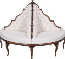 Casa Padrino Luxus Barock Rundsofa Weiß / Dunkelbraun - Handgefertigtes rundes Sofa - Barock Hotel & Restaurant Möbel