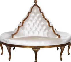 Casa Padrino Luxus Barock Rundsofa Weiß / Antik Gold - Handgefertigtes rundes Samt Sofa - Barock Hotel & Restaurant Möbel