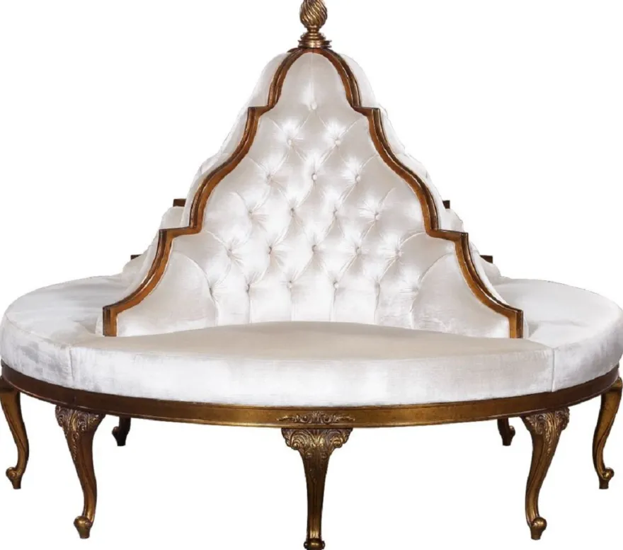 Casa Padrino Luxus Barock Rundsofa Weiß / Antik Gold - Handgefertigtes rundes Samt Sofa - Barock Hotel & Restaurant Möbel