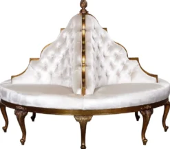 Casa Padrino Luxus Barock Rundsofa Weiß / Antik Gold - Handgefertigtes rundes Samt Sofa - Barock Hotel & Restaurant Möbel