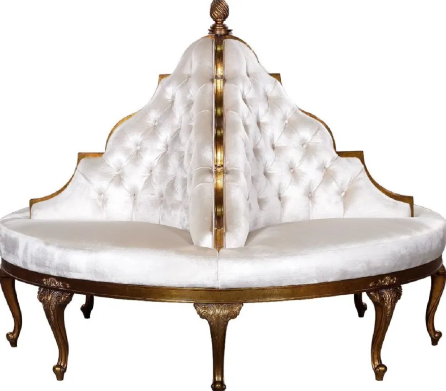 Casa Padrino Luxus Barock Rundsofa Weiß / Antik Gold - Handgefertigtes rundes Samt Sofa - Barock Hotel & Restaurant Möbel
