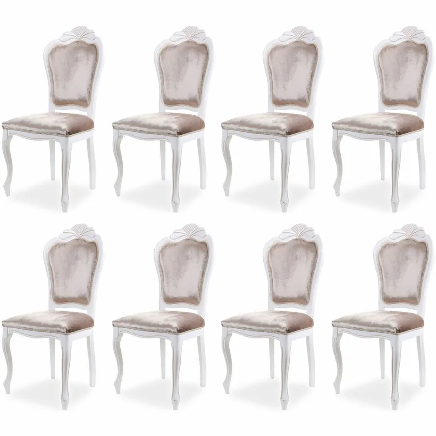 Casa Padrino Luxus Barock Samt Esszimmer Stuhl 8er Set Grau / Weiß - Barock Möbel