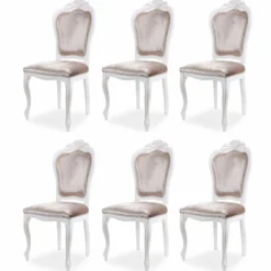 Casa Padrino Luxus Barock Samt Esszimmer Stuhl 6er Set Grau / Weiß - Barock Möbel