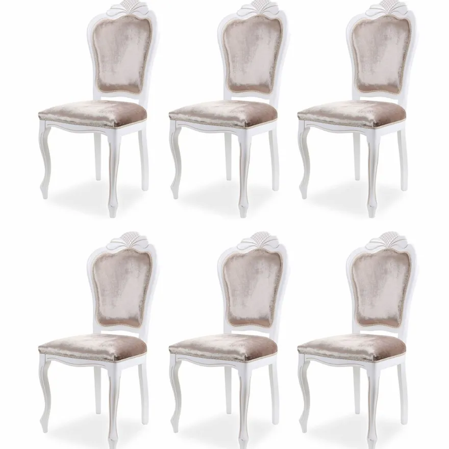Casa Padrino Luxus Barock Samt Esszimmer Stuhl 6er Set Grau / Weiß - Barock Möbel
